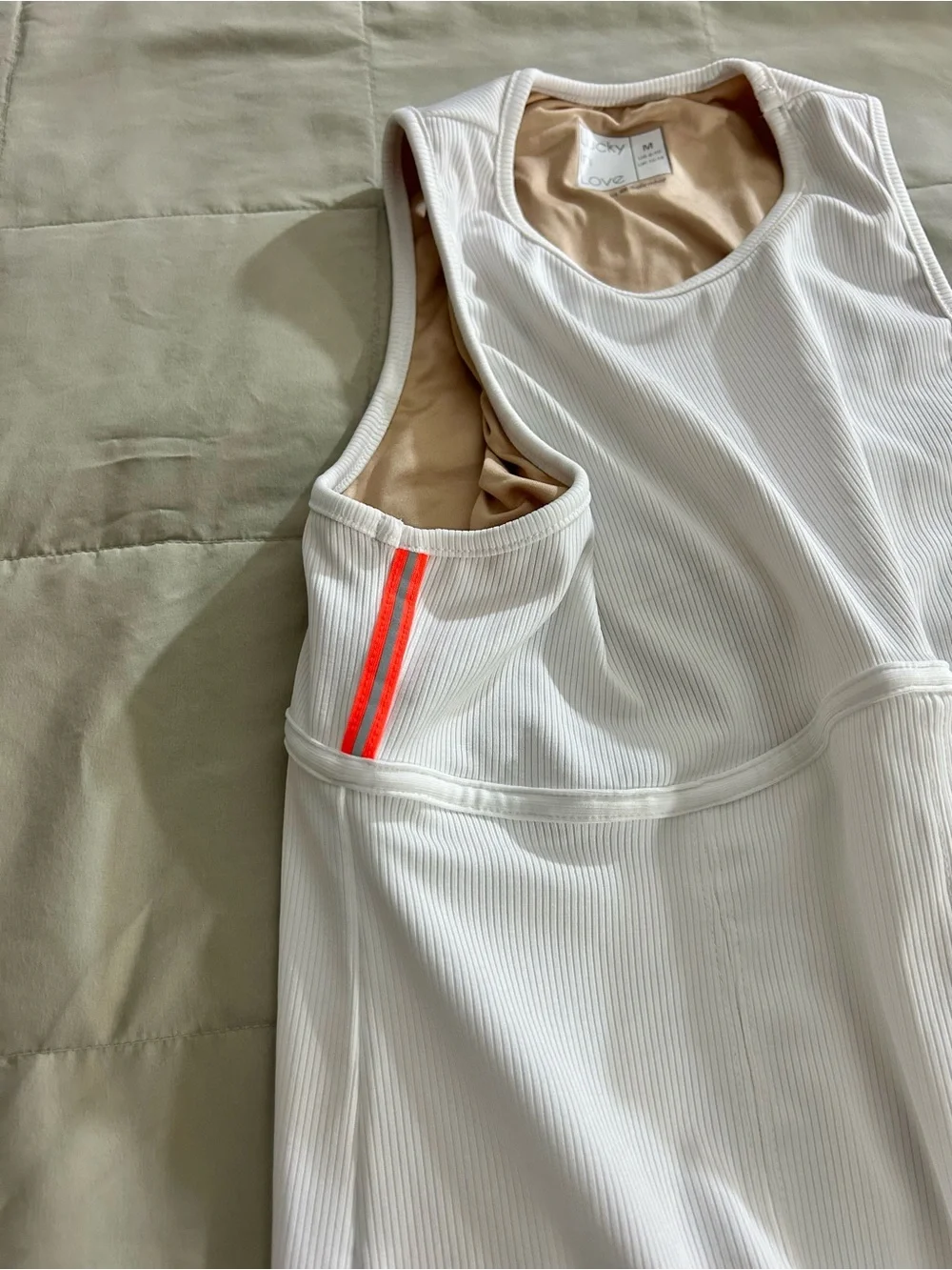 Lucky in Love White Racerback Tank with Lace Back Panel, Women’s Medium - Tennis